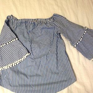 Blue striped off the shoulder top